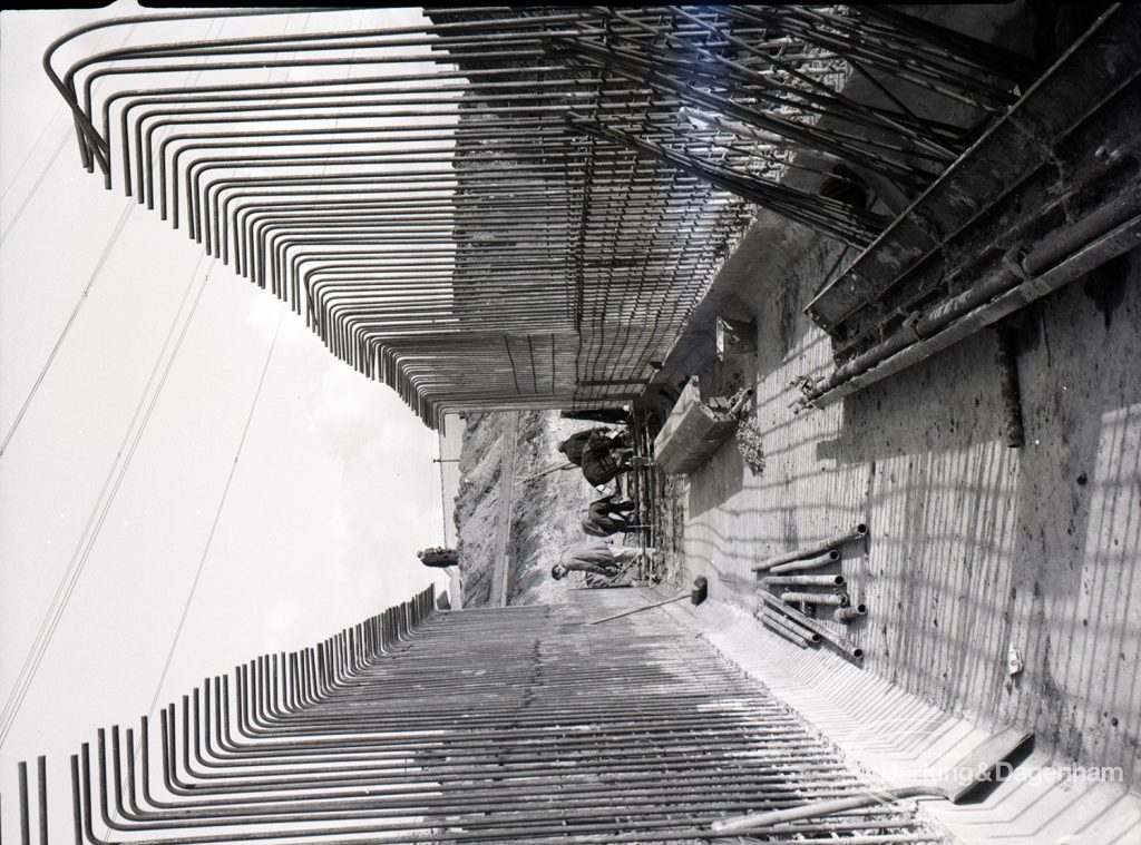 Dagenham Council Sewage banks reconstruction, showing vertical view along tunnel framework, 1965