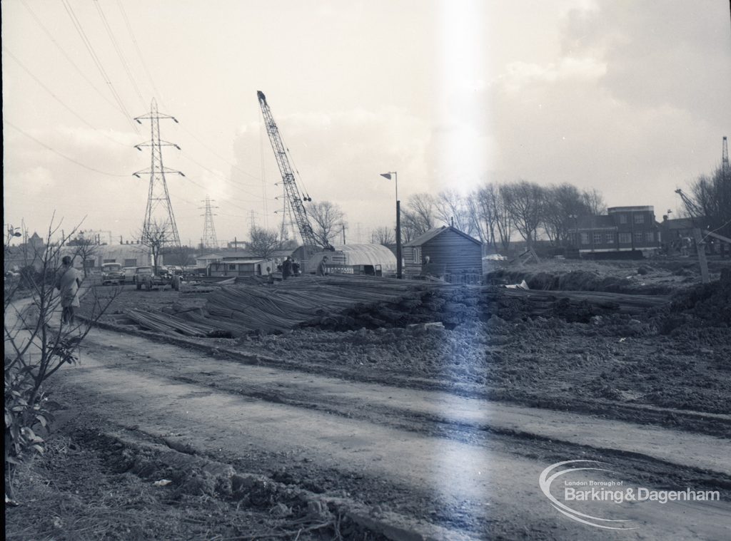 Dagenham Council Sewage banks reconstruction, showing steel reinforcement work, 1965