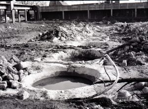 Dagenham Council Sewage banks reconstruction, showing circular well, looking east, 1965