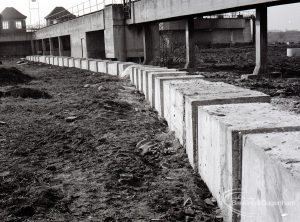 Dagenham Council Sewage banks reconstruction, showing blocks of concrete in line, 1965