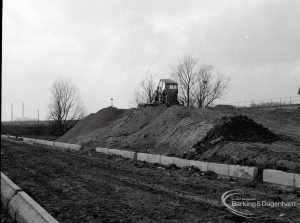 Dagenham Council Sewage banks reconstruction, showing cinders for foundation of roadway, 1965