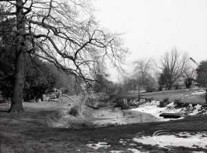 Dredging of Moat at Valence House, Dagenham, showing north side of drained moat,1965