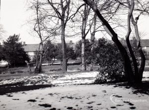 Valence House, Dagenham during the dredging of the Moat, showing snow under trees, 1965