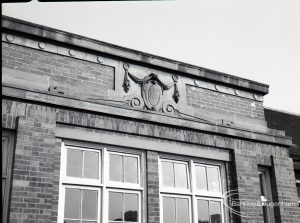 Charlecote School, Dagenham, showing the ornament on the parapet, west side, 1965