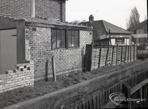 Wantz Sewer Environment scheme, showing brick garage, fences and houses, 1965