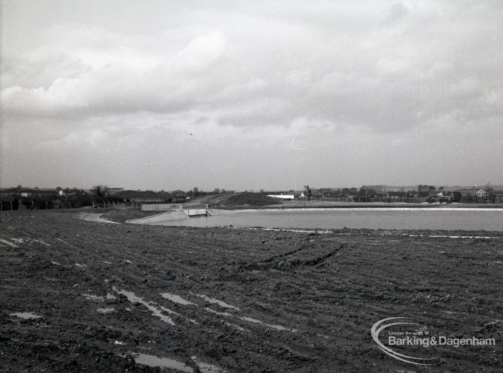 Waterways, showing new balancing lake for Wantz, and surrounding mud, 1965