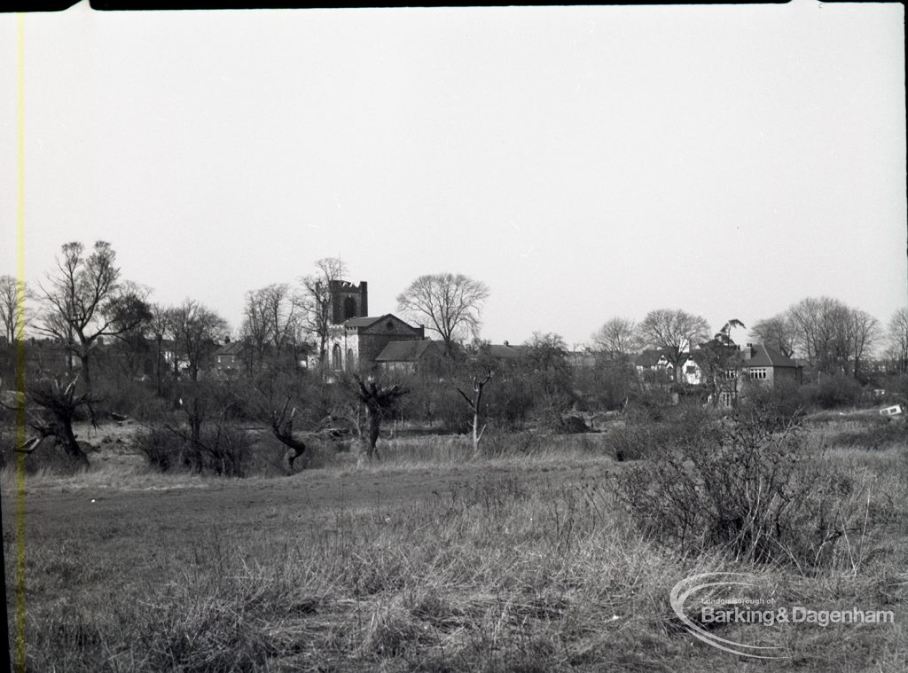 Dagenham Old Village, showing St Peter and St Paul Parish Church and Rectory from south-east, and with sewer,1965