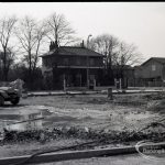 Road construction in Rainham Road South, Dagenham, showing Stoneford Cottage beyond construction works,1965