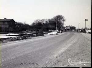 Road construction in Rainham Road South, Dagenham, showing partially constructed road, looking east,1965
