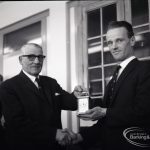 Dagenham Borough Surveyor and Engineer Mr Jack Jones receiving presentation clock, 1965