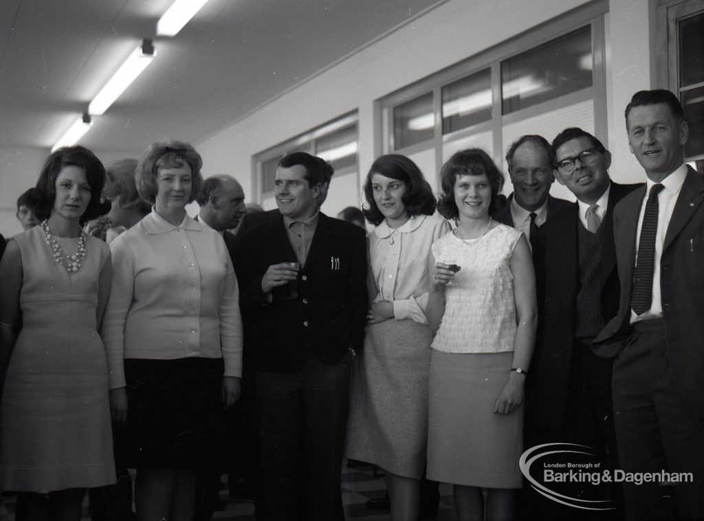 Reception for Dagenham Borough Surveyor and Engineer Mr Jack Jones, showing group of staff, 1965