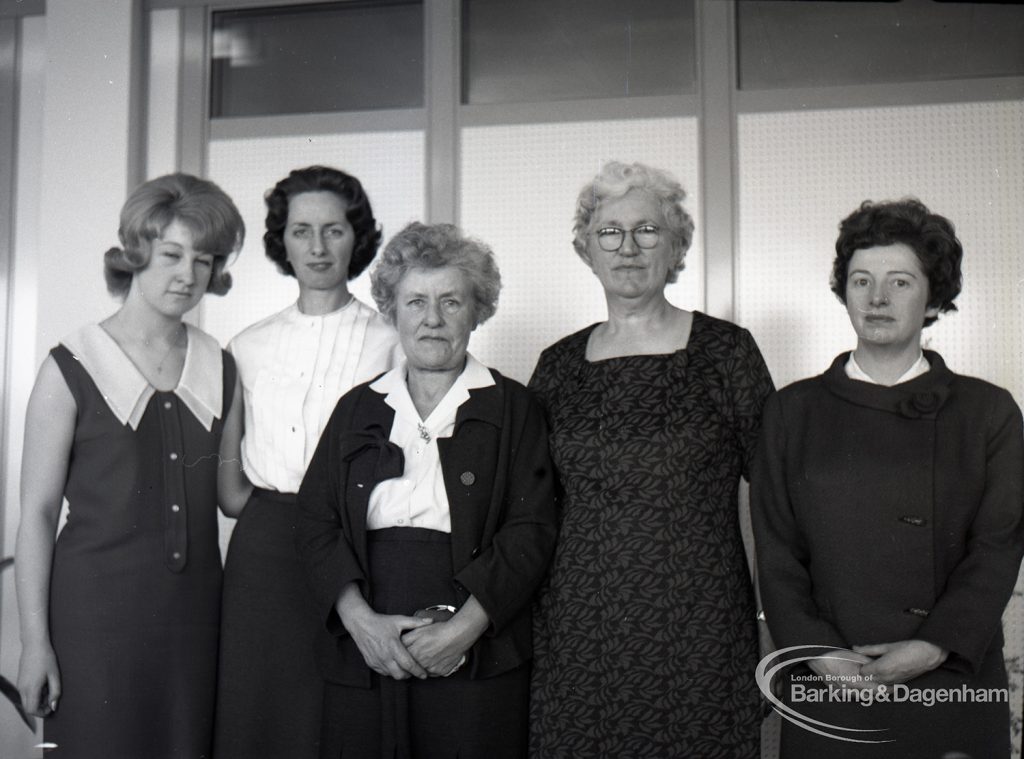 Reception for Dagenham Borough Surveyor and Engineer Mr Jack Jones, showing group of staff, 1965