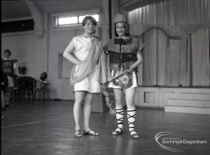 Dagenham Secondary school play, with children performing Androcles and the Lion, showing members of the cast including Centurion, 1965