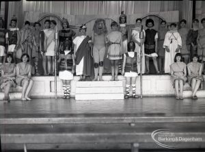 Dagenham Secondary school play, with children performing Androcles and the Lion, showing the cast, 1965