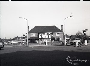 Dagenham highways showing The Tollgate Public House in High Road, Chadwell Heath at junction with Whalebone Lane North, 1965