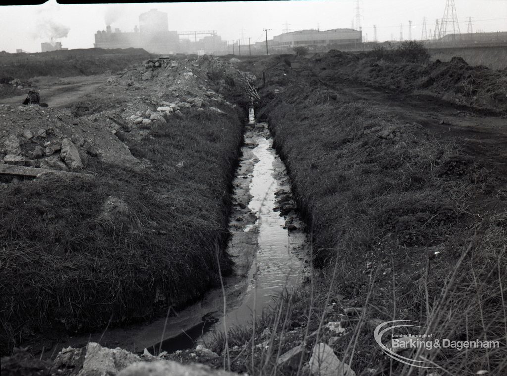 Dagenham Sewage Works Reconstruction IV showing dyke,1965