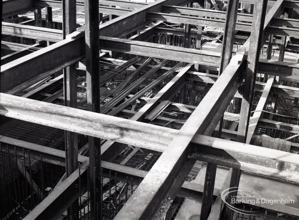 Dagenham Sewage Works Reconstruction IV, showing steelwork inside drain,1965