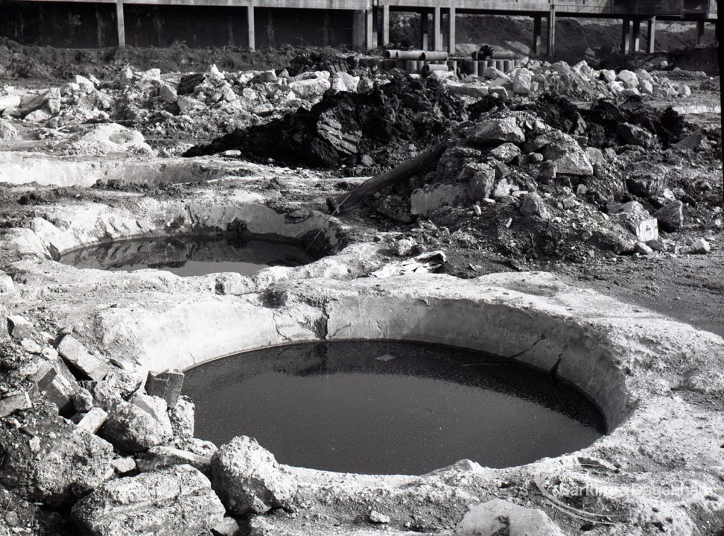 Dagenham Sewage Works Reconstruction IV, showing circular hole filled with water,1965