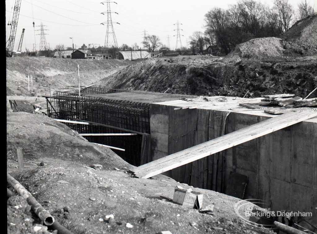 Dagenham Sewage Works Reconstruction IV, showing partly covered tunnel, with plank over it,1965