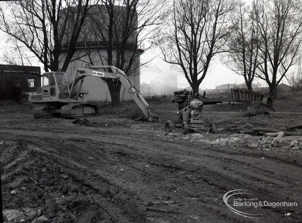 Dagenham Sewage Works Reconstruction IV, showing machinery at work near gasholder,1965