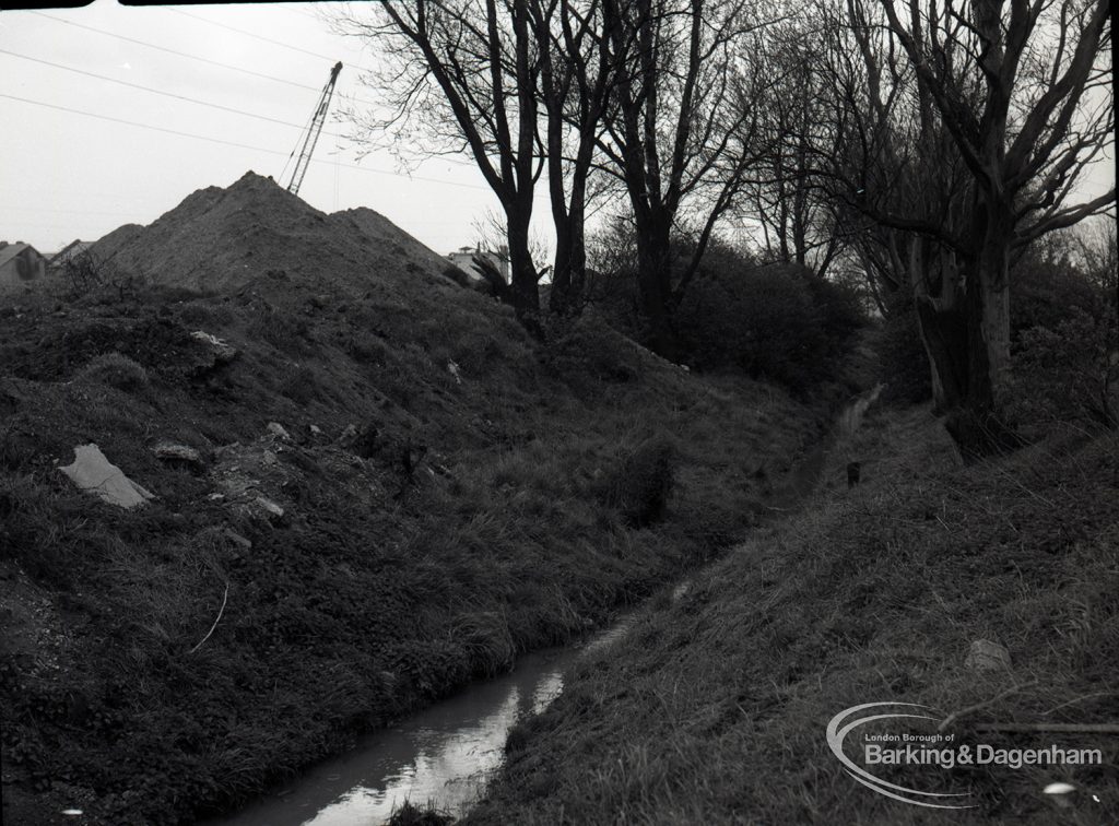 Dagenham Sewage Works Reconstruction IV, showing stream and trees on north-west edge, looking south,1965