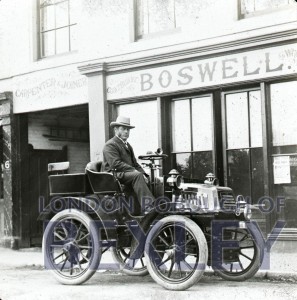 PHBOS_2_1147 Mr Whomes and car,outside Boswells, Market Place, Bexleyheath 1898