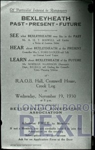 PHBOS_2_896 Poster for lecture at Bexleyheath Ratepayers Association  1930