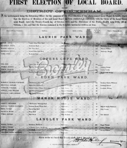 1st Election of Local Board, Beckenham 1877