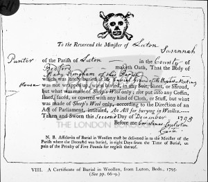 Certificate of Burial, Luton 1798
