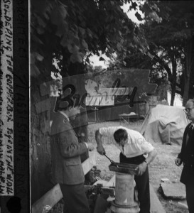 Soldering the copper box to go into the wall., Orpington 1957