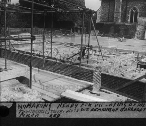 Making ready for the laying of the foundation stone, Orpington 1957