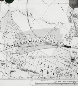 Map showing Beckenham Station and railway, Beckenham 1853