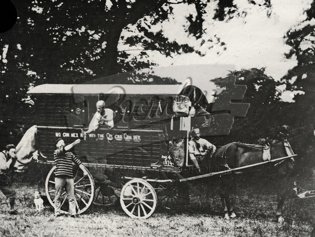 Horse-drawn gypsy caravan,  1874