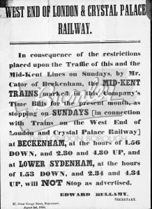Railways: Notice of Sunday closures, Crystal Palace