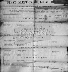 Poster for First Election of the Local Board, District of Beckenham, Beckenham 29th December 1877