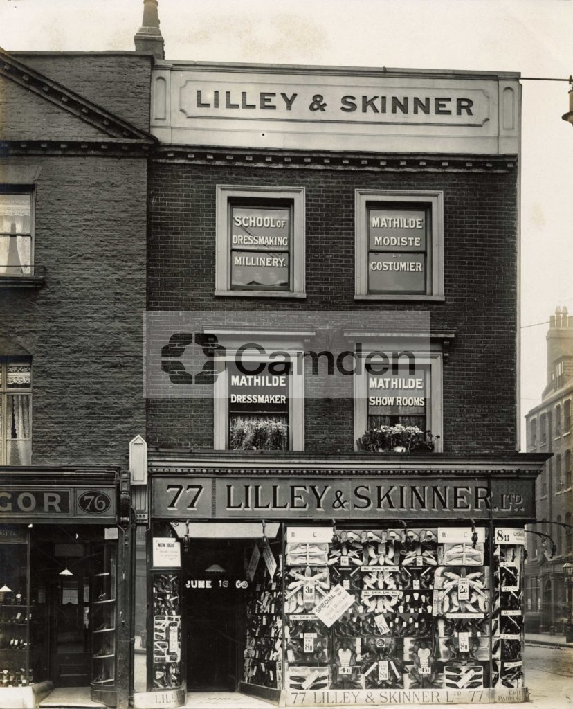 View of 77 Tottenham Court Road, Lilley and Skinner shoe shop