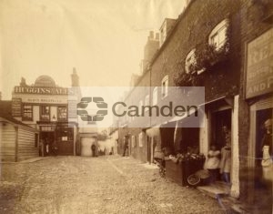 Yorkshire Grey Yard, Hampstead, near Church Row: back view of houses on west side