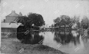 Lea river, the Jolly Anglers pub and Lea Bridge Wharf, c.1880.
