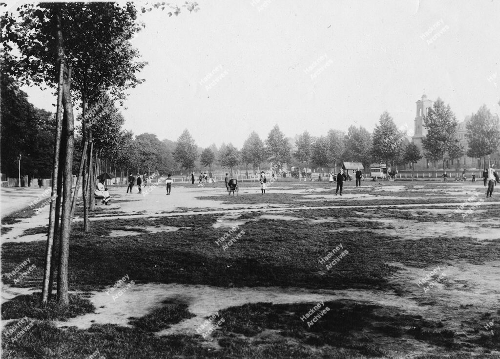 Clapton Common, looking south; showing St. Thomas’s Church,    c.1880.
