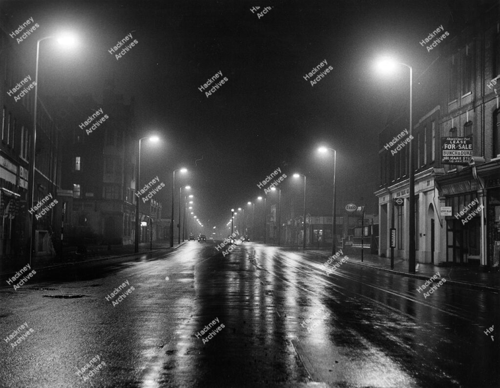 Mare Street, looking south from near Reading Lane, 1966.