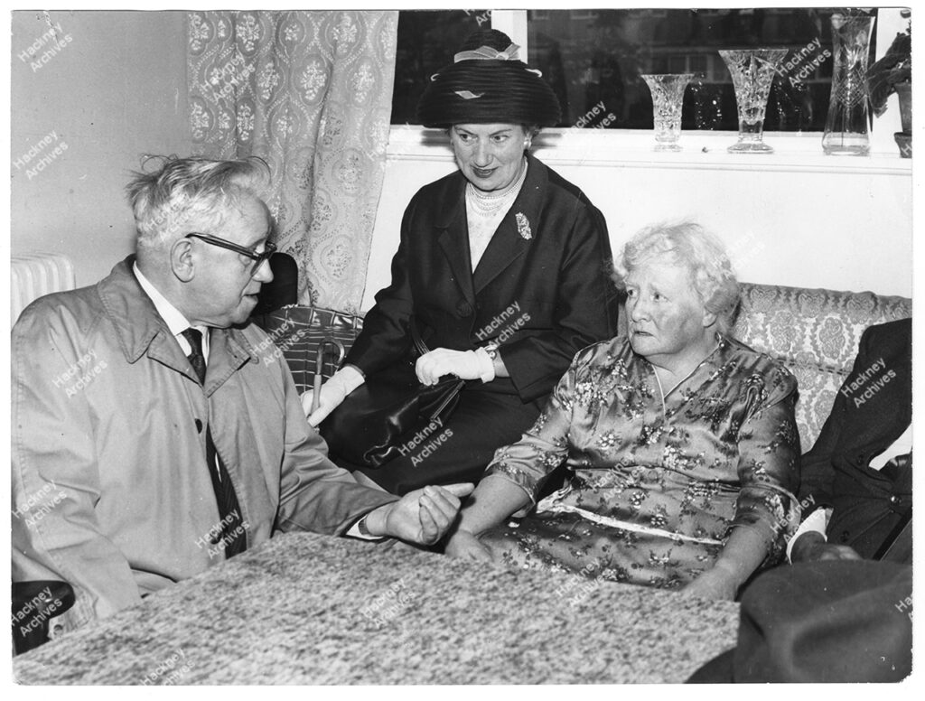 Rt. Hon Herbert (Lord) Morrison, Lady Morison, Mrs. Girling “Hettie” former Shoreditch Alderman, 1965.