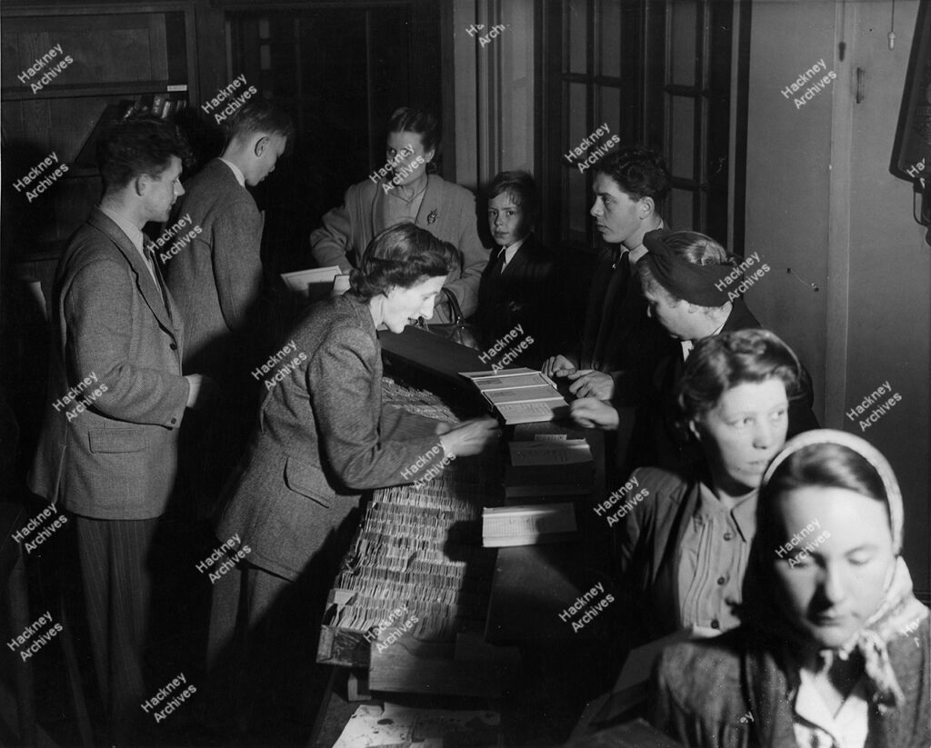 Hackney Central Library,  Lending Department – in counter, c.1948.