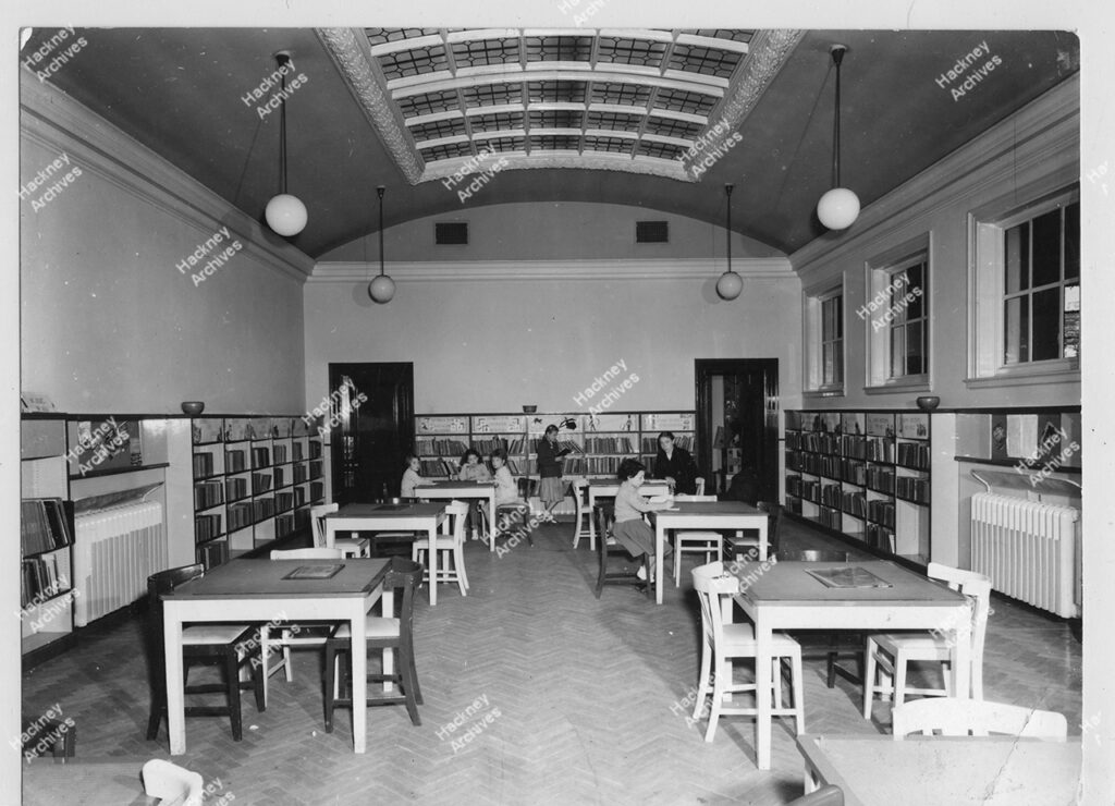 Hackney Library, Clapton branch, 1958. Including the issue desk