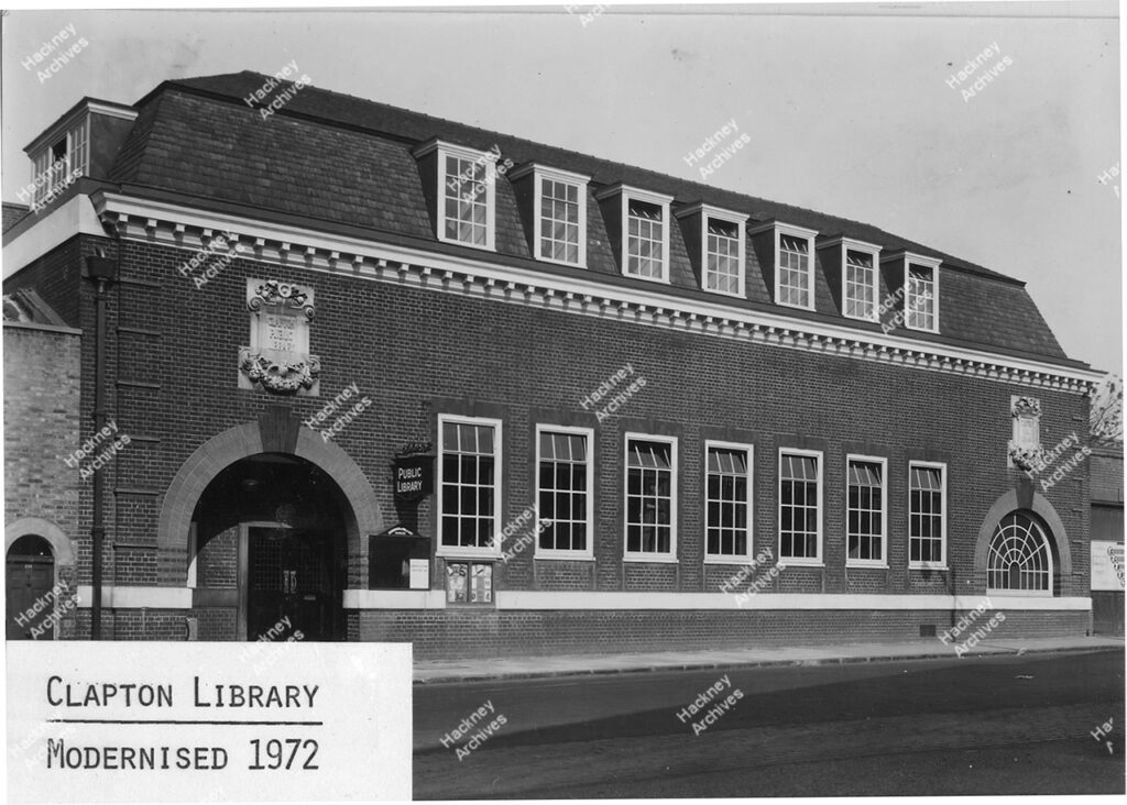 Exterior of Clapton library, after renovation, 1972.