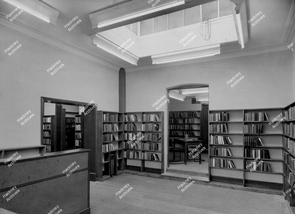 Interior of Dalston temporary branch library and extension. April 1946