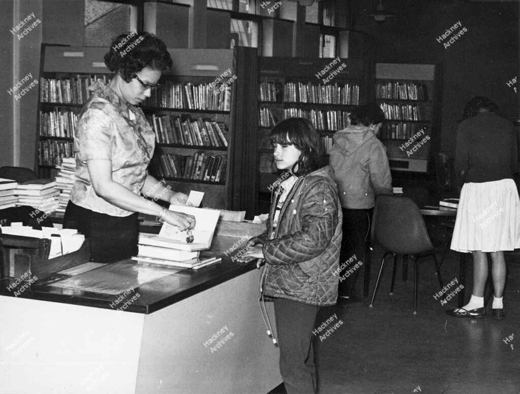 Staff and public in Dalston library shortly after opening. c.1960