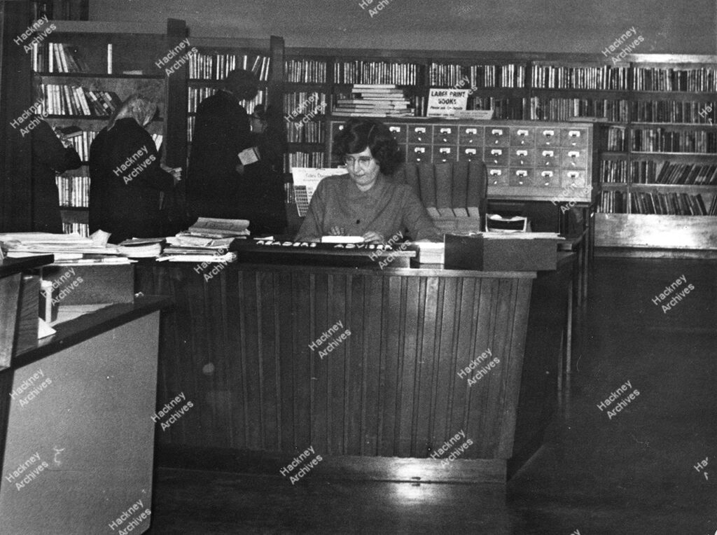 Staff and public in Dalston library shortly after opening. c.1960