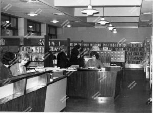 Staff and public in Dalston library shortly after opening. c.1960