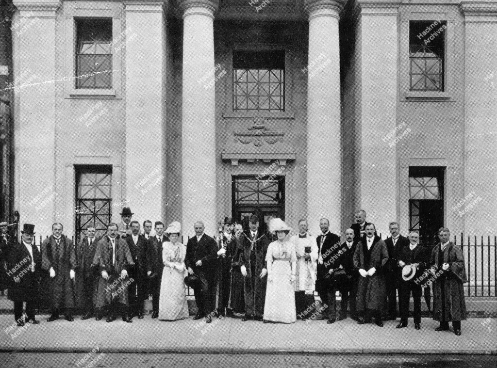 Homerton Library (Now Chats Palace Arts Centre) on Brooksby’s Walk at the official opening on 31st May 1913 by Councillor H. E Davenport, JP, Mayor, 1913.