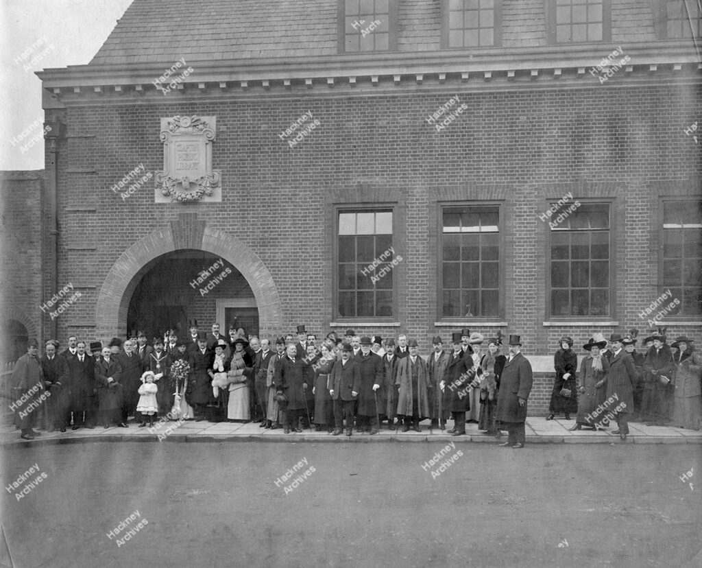 Hackney Library, Clapton Branch. Opening ceremony, January 17th 1914. The Mayor of Hackney (Cllr, c. Winkley).